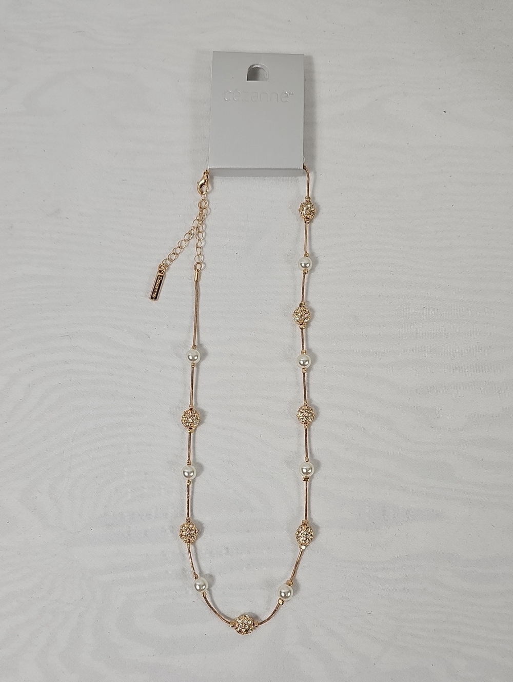 cezanne Gold and Pearl-Bead Station Necklace